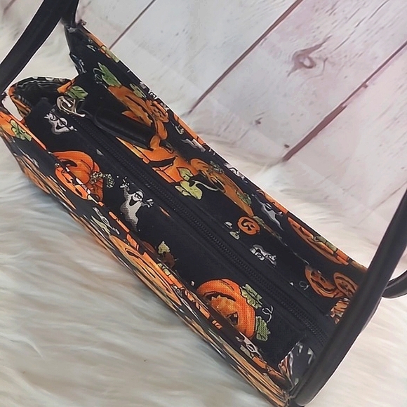 Pumpkin & Ghost Mini Halloween Print Zip Square Shoulder Bag Purse Tote 10" - Picture 8 of 17